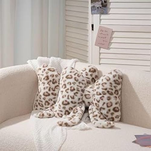 2 Pack Cute Leopard Print Bow Throw Pillows Furry Cheetah Bownote Plush Pillow Decor Bow Lumbar Suffed Pillow for Home Living Room Bedroom Bed Couch Cushion