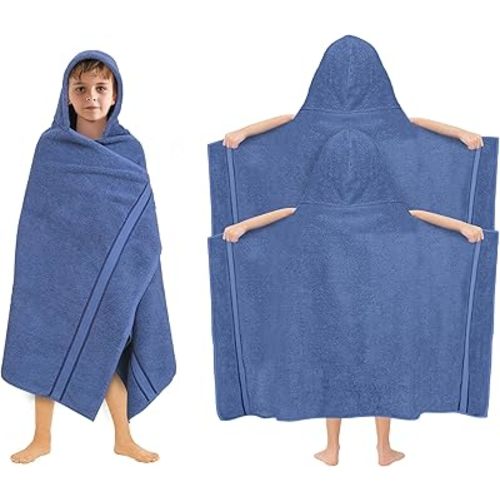 ORIGINAL KIDS Hooded Bath Towel Wrap - 2 Pack - Ultra Soft 100% Cotton Terry Large Oversized Hooded Kids Towel - Shower Pool Beach - 579 GSM Absorbent Quick Dry Plush Gift - 30 x 54 - Blue