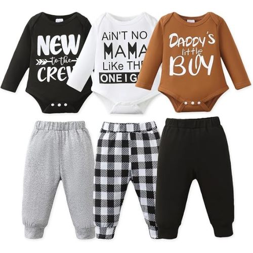 Newborn Baby Boy Clothes Infant Boy Outfits Romper Pants Set 6 Pcs 0 3 6 9 12 Months