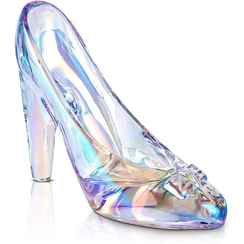 SHOWLOUE Cinderella Shoe Decor, Crystal High Heels Shoes Ornaments Glass Slipper Decoration Gift for Wedding Birthday Halloween Christmas Party, 5.12" x 2.36" x 4.33", Colorful Transparent
