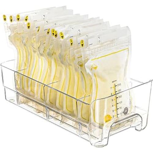 Audend (4 Pack) Breast Milk Bags Freezer Storage Organizer, Space Saving Clear Plastic Breastmilk Refrigerator Container Tray, Fridge Frozen Breast Feeding Freeze Milk Bins