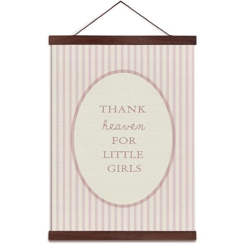 YZSLA Girls Room Wall Art Decor,Thank Heaven for Little Girls, Vintage Nursery Baby Girls Room,Pink Stripe Wall Art Hanging Toddler Playroom Bedroom Dorm Decor,12x16 inch