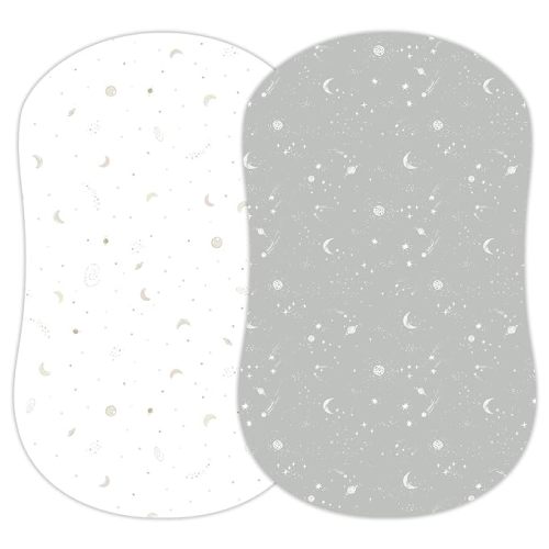 Baby Bassinet Sheets for Boy, Girl (Galaxy, Moon and Stars) 2-Pack - Fitted Bedside Bassinet Sheets - Buttery Soft Cotton Blend for Standard Mattress Pad - Compatible with Halo BassiNest