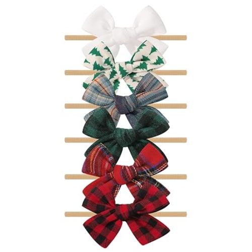 6 Pack Baby Girl Bow Headbands, Soft Nylon Headbands for Newborns