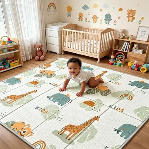 Foldable Baby Play Mat for Floor, PIGLOG 79x71 Extra Large Crawiling Play Mat for Babies, Waterproof & Portable Tummy Time and Non-Toxic Soft Foam Playmat for Infants, Toddlers