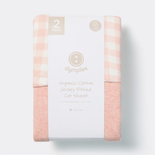 Dymples Organic Cotton Fitted Cot Sheet 2 Pack - Pink