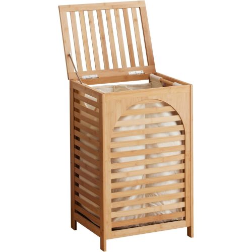 Laundry Hamper with Lid,Bamboo Large Waterproof Clothes Laundry Basket,Removable Washing Bags with Handles,clothes basket (Natural)