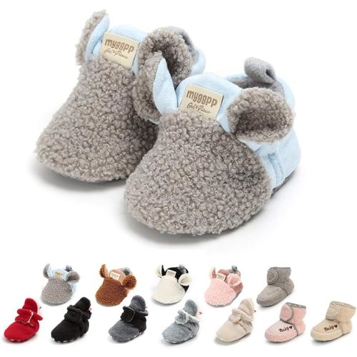 Ohwawadi Infant Baby Boys Girls Slippers Cozy Fleece Booties Soft Bottom Warm Cartoon Socks Newborn Crib Shoes
