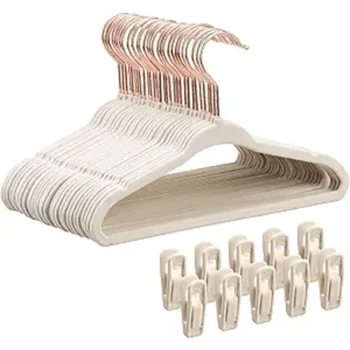 Baby Velvet Hangers 30 Pack - 11 Inch Premium Felt Non Slip Kids Hanger for Infant & Toddler Clothes - 0.2" Slim Space-Saving Baby Felt Hangers for Children's Closet with 10 Clips - Beige