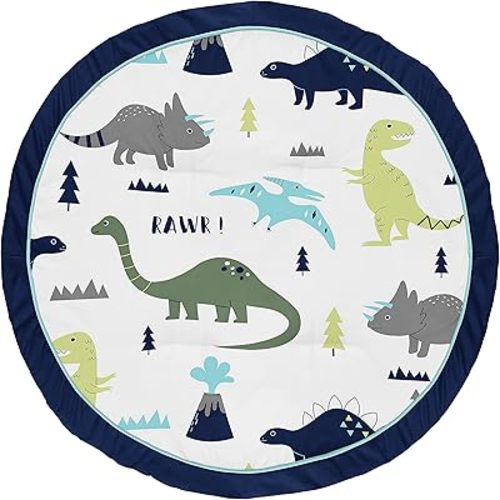 Sweet Jojo Designs Blue and Green Dino Playmat Tummy Time Baby and Infant Play Mat for Mod Dinosaur Collection