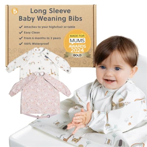 BIBaDO Attachable Long Sleeve Bib for Babies & Toddlers – Easy Clean | Fits 6–36 Months, Waterproof, Machine Washable, Soft, Baby-Led Weaning Feeding Essentials, Full-Body Bib, Newborn Gift