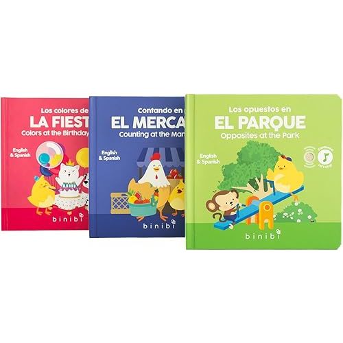 Binibi Bilingual Early Concepts Musical Book Bundle for Babies & Toddlers 1-3 | Spanish Learning for Kids | Bilingual Spanish Baby Books | Bilingual Children's Books | Libros para bebés en español