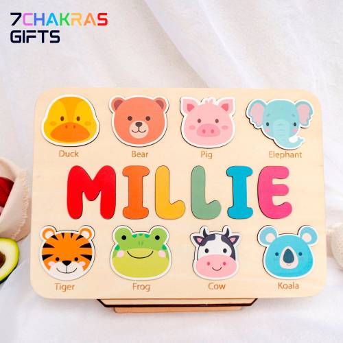 Personalized Wooden Name Puzzle: Animal Theme, Montessori Toy