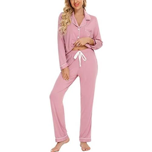 Pjmlifecoco Pajamas Set Long Sleeve Womens Button Down Sleepwear Two Piece Nightwear Soft Pj Lounge Sets S-XXL