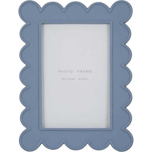 Sagebrook Home Blue Resin Photo Frame with Scalloped Edges Decorative Picture Frame with Glass Front for Tabletop or Shelf Display Elegant Home, Office, Bedroom, Living Room Decor, 4x6 Inches
