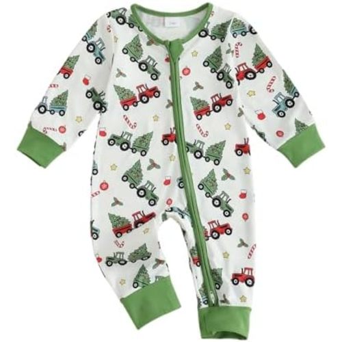 Newborn Baby Boy Girl Christmas Outfit Christmas Tree/Gingerbread Man Zipper Jumpsuit Romper Infant Fall Xmas Clothes