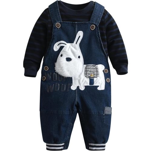 Cute Baby Boy Clothes Suit Toddler Boys' Striped long Sleeve T-Shirt+Denim Overalls Jumpsuit Pants Outfits Sets