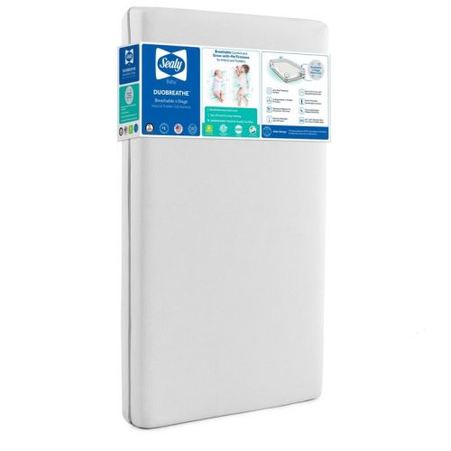 Sealy DuoBreathe 2-Stage Crib 5.75" Foam Mattress - White/Gray: Waterproof, Removable Mesh Cover, Firm Toddler Bed