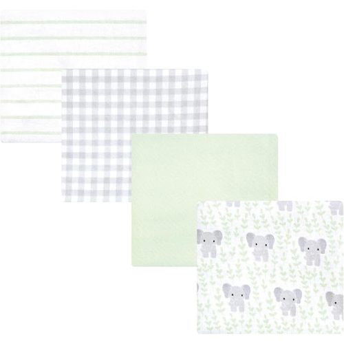 Hudson Baby Unisex Baby Cotton Flannel Receiving Blankets 4-Pack, Leafy Elephant, One Size