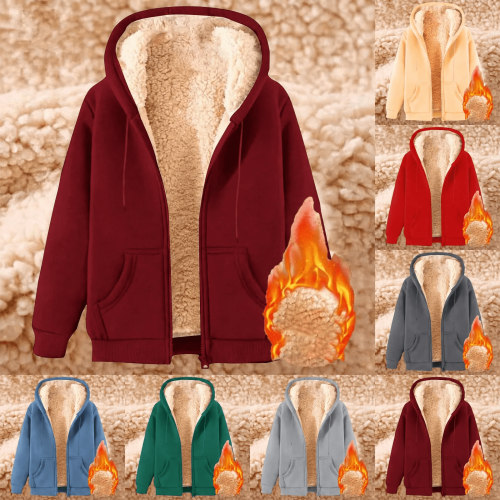 Jsaierl Sherpa Fleece Lined Sweatshirt Jacket for Women Zip Up Hoodies Long Sleeve Warm Hooded Winter Coats with Pockets