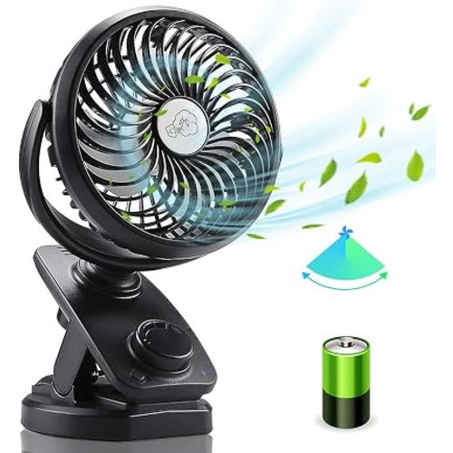 【Automatic Oscillating & Up to 60 Hours of Continuous Usage】Small Rechargeable Tabletop Fan, Stepless Adjustable Air Flow, Built-in 5,000 mAh Rechargeable Battery, 360 Degree Angle Adjustment. (Black)