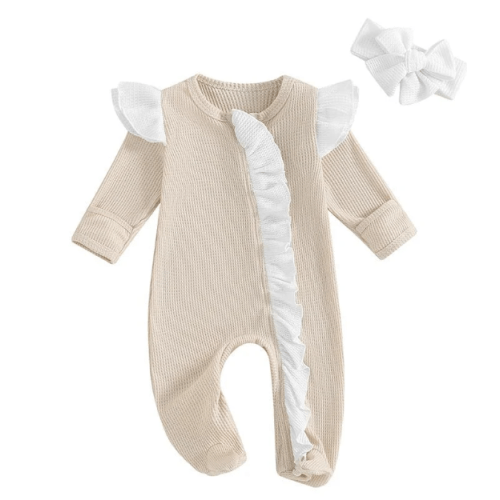 Color Contrast Waffle Footie and Bow