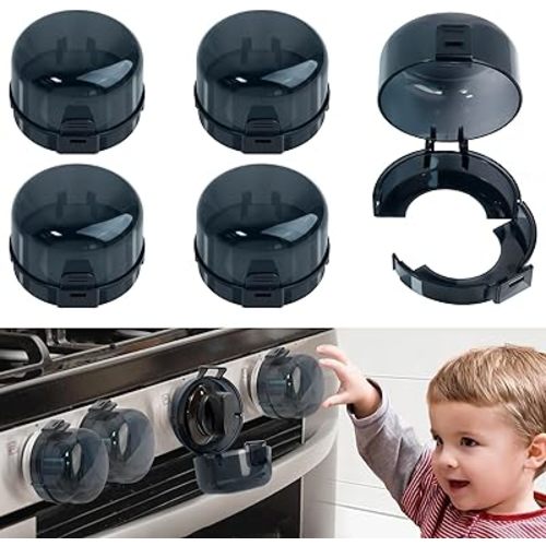 Stove Knob Safety Covers Baby Proofing for Press Stove Knob and Oven Knob Child Safety Locks - 5 Pack (Black)