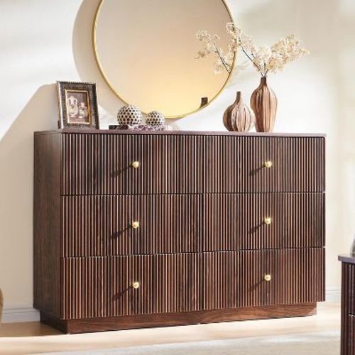 SinCiDo Drawer Fluted Dresser, Wood Tall Chest of Drawers with Deep Storage, Modern Storage Organizer for Bedroom, Living Room