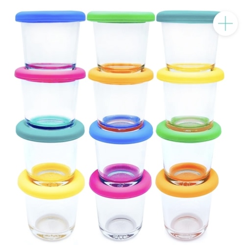 4oz Glass Baby Food Storage Jars | Food Grade Silicone Lids | Set of 12 | Bright Colors