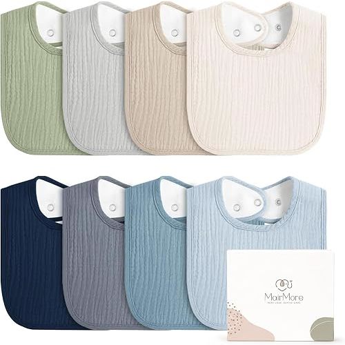 Muslin Baby Bibs, Drool Bibs for Boys and Girls, 8-Pack