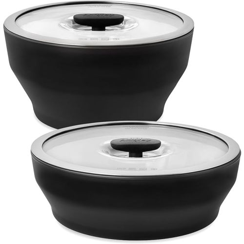 Anyday 4-Piece Large Glass Food Storage with Glass Lids | Plastic-Free Meal Prep & Microwave Cookware | Stackable Airtight Storage Container with Vented Lid for Microwave-Safe Reheating