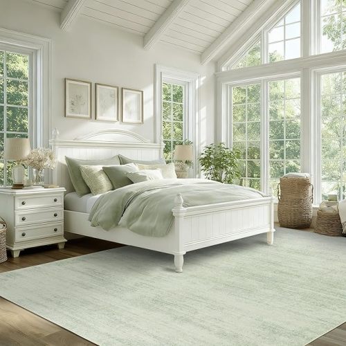 BILEEHOME Abstract Neutral Area Rugs for Living Room Sage Green Nursery 5x8 Rug Non Slip Washable Low Pile Floor Covering Carpet for Playroom Bedroom Light Green