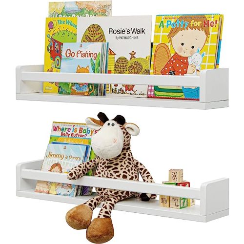 Fun Memories Nursery Book Shelves, 24Inch Floating Shelf for Wall, Wall Bookshelf for Kids Solid Wood Wall Mounted Shelves for Books,Toys and Decor Storage, Set of 2