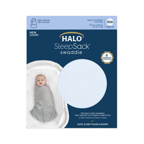 Halo® Sleepsack® Swaddle, 100% Cotton, Baby Blue, Newborn Boys, Easy Diaper Change, 0-3 Months