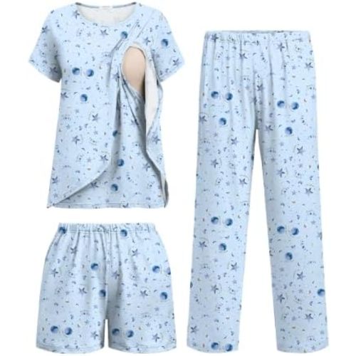 Ekouaer 3 PCS Maternity Nursing Pajamas Set Postpartum Breastfeeding PJS