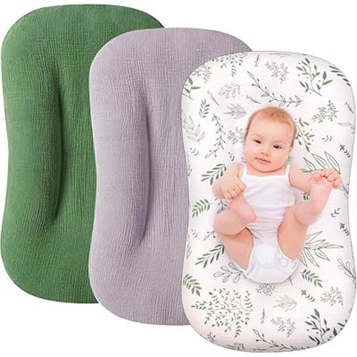 Muslin Baby Lounger Cover for Snuggle Me Lounger,3 Pack 100% Cotton Newborn Baby Lounger Pillow Covers,Soft and Breathable Baby Nest Slipcover for Boys Girls (Covers Only