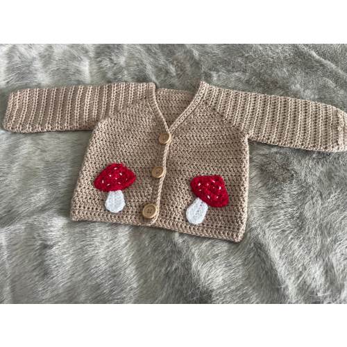 Crochet Mushroom Baby Cardigan: Personalised Toadstool Cardie