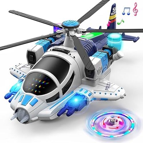 Geyiie Helicopter Toys for, Kids Play Airplane with Lights and Sounds, 360°Freedom and Auto-Steering Plane, Helicopters Toys Gifts for Toddler Toys Birthday Party Favors, Blue