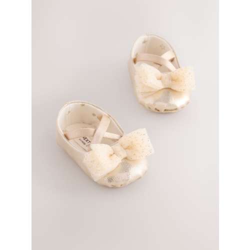 Gold Baby Bow Occassion Shoes (0-18mths)