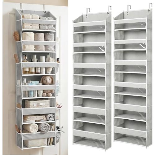 HOMELUX THEORY UPGRADED 6 Tiers Over The Door Organizer Hanging - 100D EXTRA THICK & 50lbs HUGE CAPACITY, 12 Side Mesh Pockets Over The Door Shoe Organizer, Hanging Closet Organizer (Light Gray, 1pc)