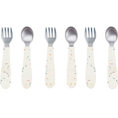 WeeSprout Toddler Utensils, 3 Forks & 3 Spoons, 18/8 Stainless Steel & Food Grade Silicone - Confetti