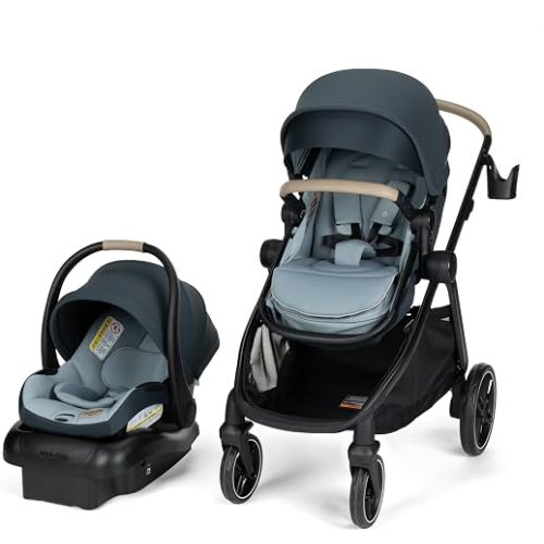 Maxi-Cosi Zelia Pro 5-in-1 Travel System with Mico Pro Infant Car Seat and Baby Stroller Combo, Reversible Seat, Large Wheels, Adjustable Handle, Newborn to Toddler, Lightweight, Seascape