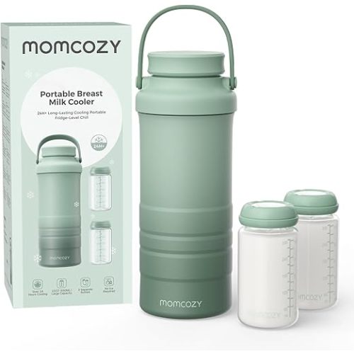 Momcozy 22oz Portable Breast Milk Cooler for Outdoor, Life Saver with 360° Total Cooling for 24 Hours, Larger Capacity Travel Breastmilk Chiller with 2pcs Baby Bottles for Breastmilk Storage