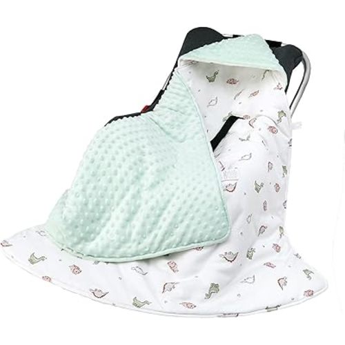 Winter Car Seat Blanket for Babies, Warm Minky Dot Carseat Swaddle Blankets for Infants Newborn, Universal Fit for Baby Car Seat, Dinosaurs, 35.4"x35.4"
