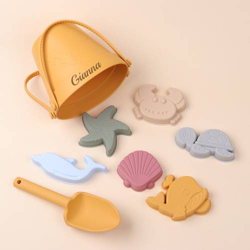 Personalized Silicone Summer Kids Beach Set, Custom Silicone Beach Toy,Beach Sand Bucket Set, Custom Silicone Beach Bucket.