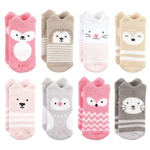 Hudson Baby Infant Girls Cotton Rich Newborn and Terry Socks, Girls Woodland 8-Pack, 6-12 Months