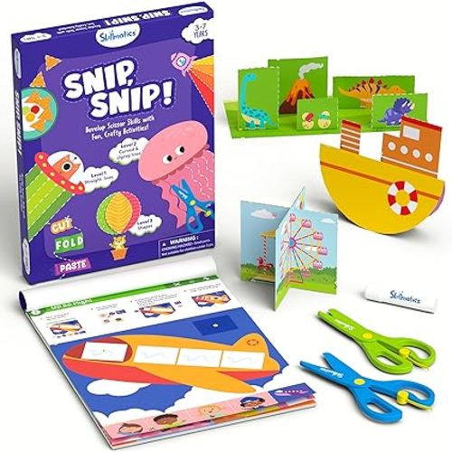 Skillmatics Scissor Skills Activity Book - Snip Snip, 25 Cutting Activities for Preschoolers, Felt Craft Kit, 2 Child-Safe Scissors, Fine Motor Skills, Screen-Free Fun, Gifts for Kids Ages 3-7