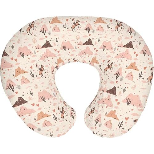 Pink Western Cowgirl Love Baby Nursing Pillow Covers for Boy Girl Retro Cowgirl Cactus Horse Nursery Feeding Pillowcase for Breastfeeding Pillows Wild Desert Soft Stretchy Slipcover for Newborn Infant