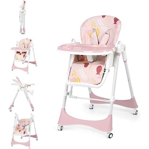 6-in-1 Convertible High Chair with Rocker | Baby High Chair for Newborn to Toddler (0-3 Years) | Adjustable, Foldable & Easy-Clean with Dishwasher Safe Tray & Tool-Free Assembly, Floral Dust Pink