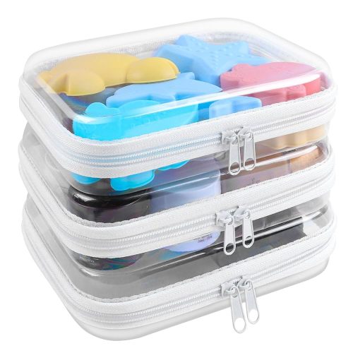 Clear Hard Shell Zipper Case 3 Pack Transparent Storage Box Containers Makeup Pouches for Small Item Waterproof Cosmetic Organizer Bags for Travel Toiletries (White,5"x 3")
